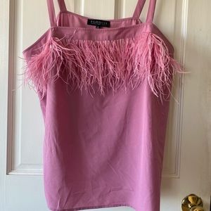 Pink feather trim camisole